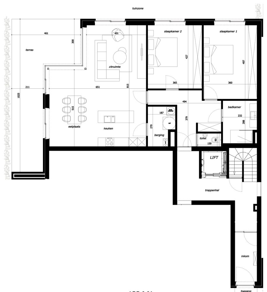 Grondplan appartement 0.01, Residentie Parkview