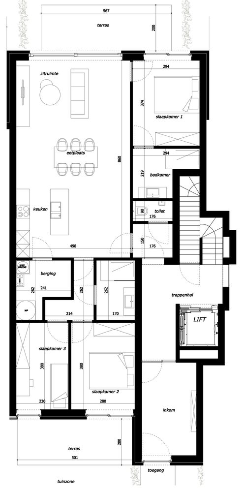Grondplan appartement 0.04, Residentie Parkview