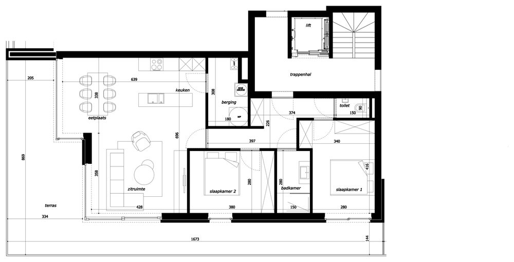 Grondplan appartement 1.02, Residentie Parkview