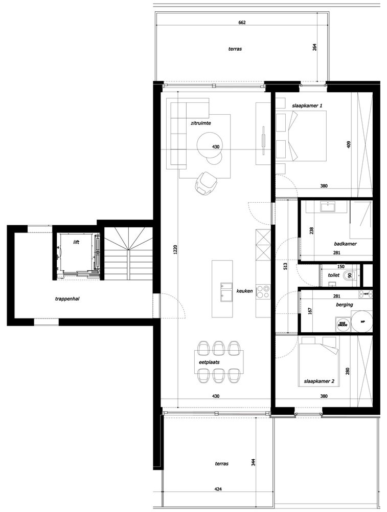 Grondplan appartement 1.03, Residentie Parkview