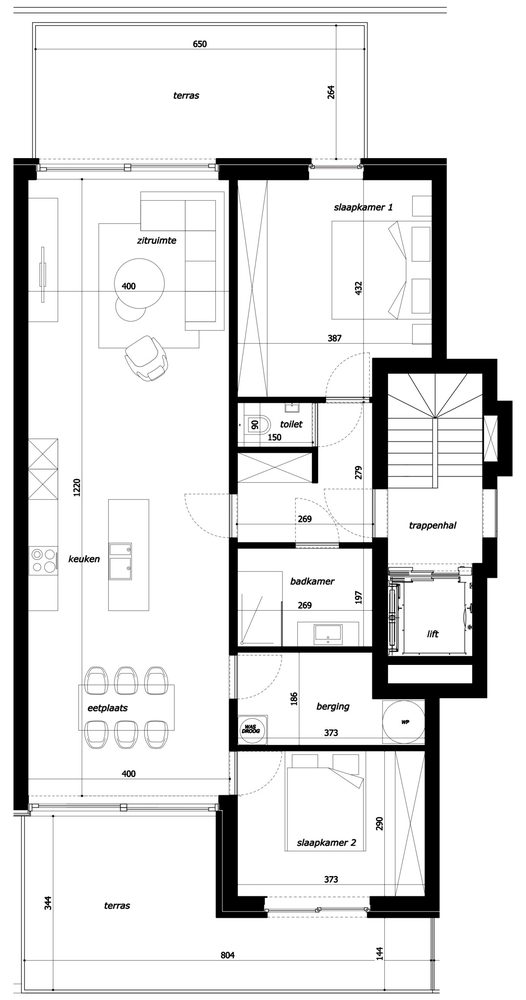Grondplan appartement 1.04, Residentie Parkview