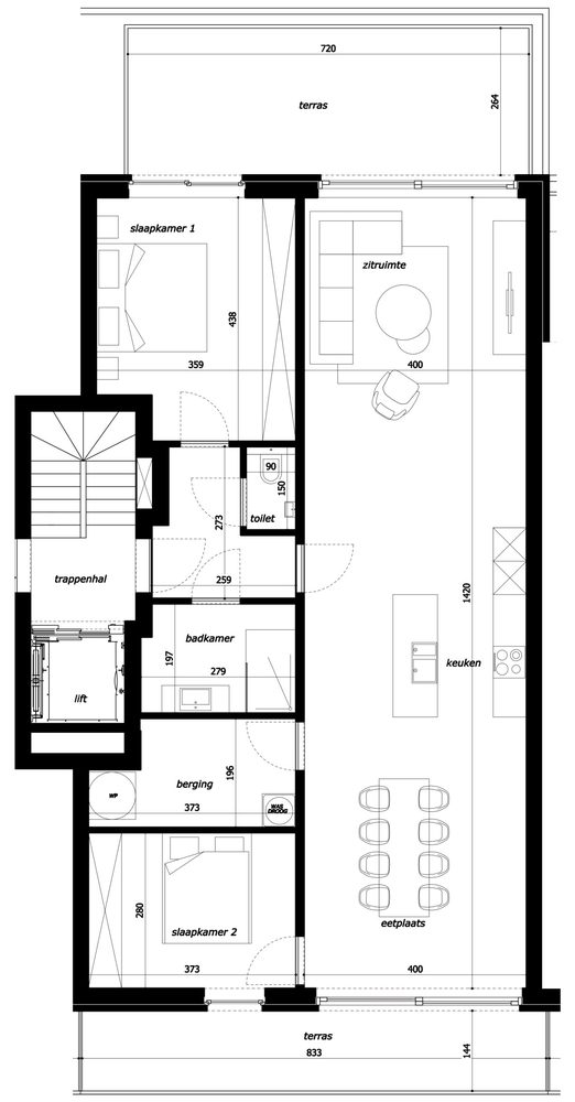 Grondplan appartement 1.05, Residentie Parkview