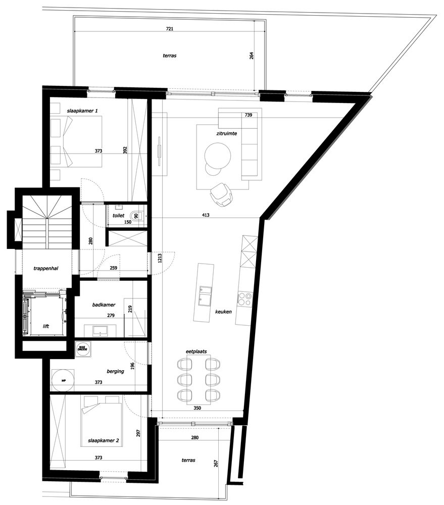 Grondplan appartement 1.07, Residentie Parkview