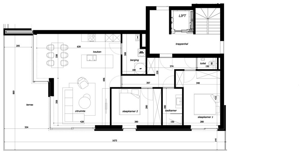 Grondplan appartement 2.02, Residentie Parkview
