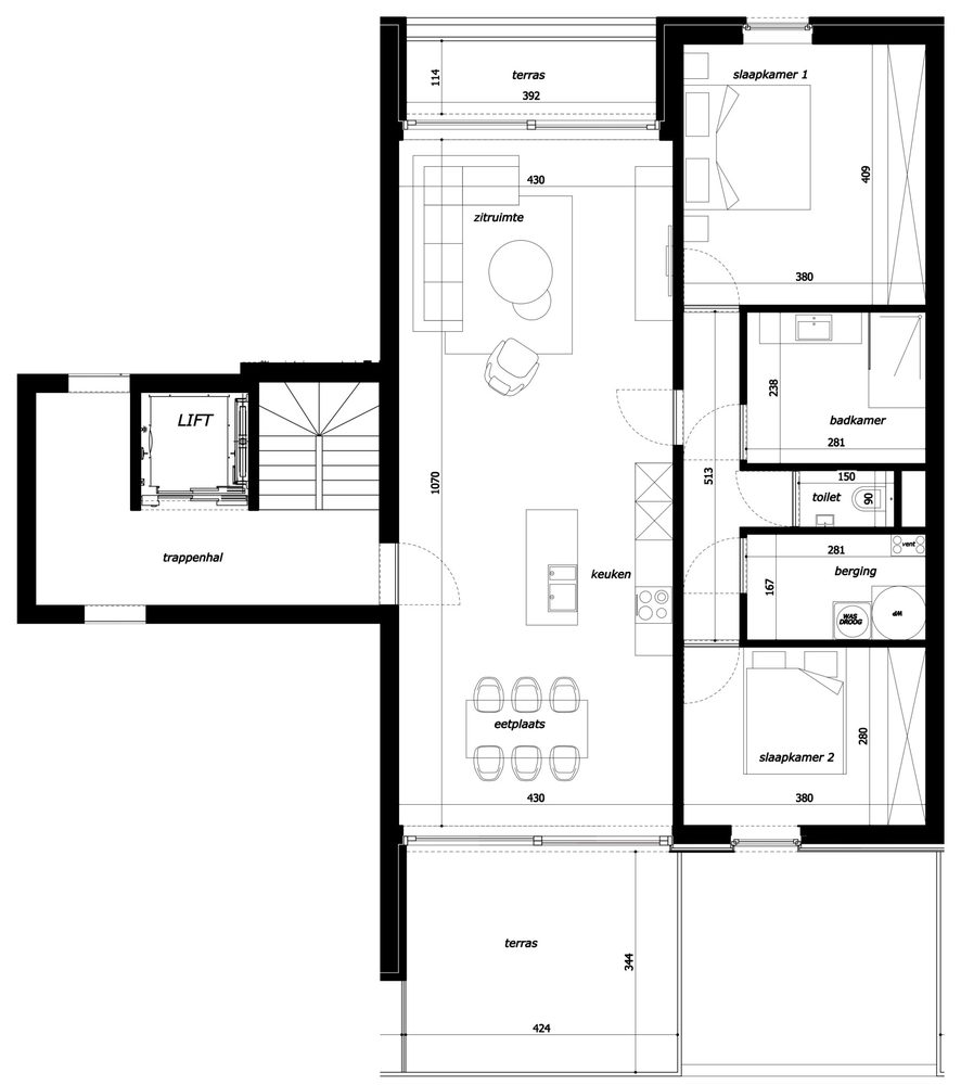 Grondplan appartement 2.03, Residentie Parkview