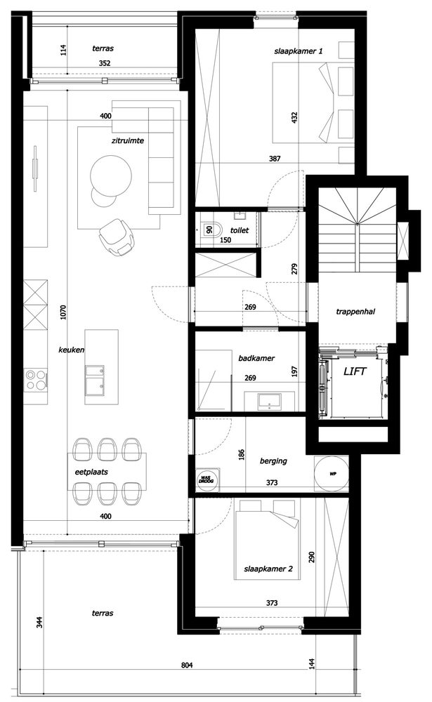 Grondplan appartement 2.04, Residentie Parkview