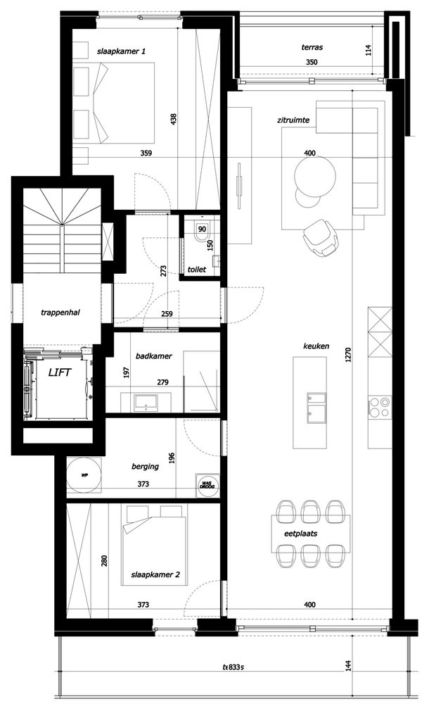 Grondplan appartement 2.05, Residentie Parkview